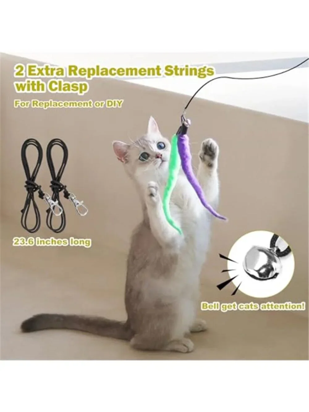 Cat Toys for Indoor Cats, Interactive Cat Toy 2PCS Retractable Wand Toy